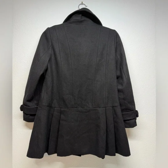 Sugarfly Girls Double-Breasted Flared Skirt Detail Black Wool Blend Peacoat Sz L - Picture 2 of 9